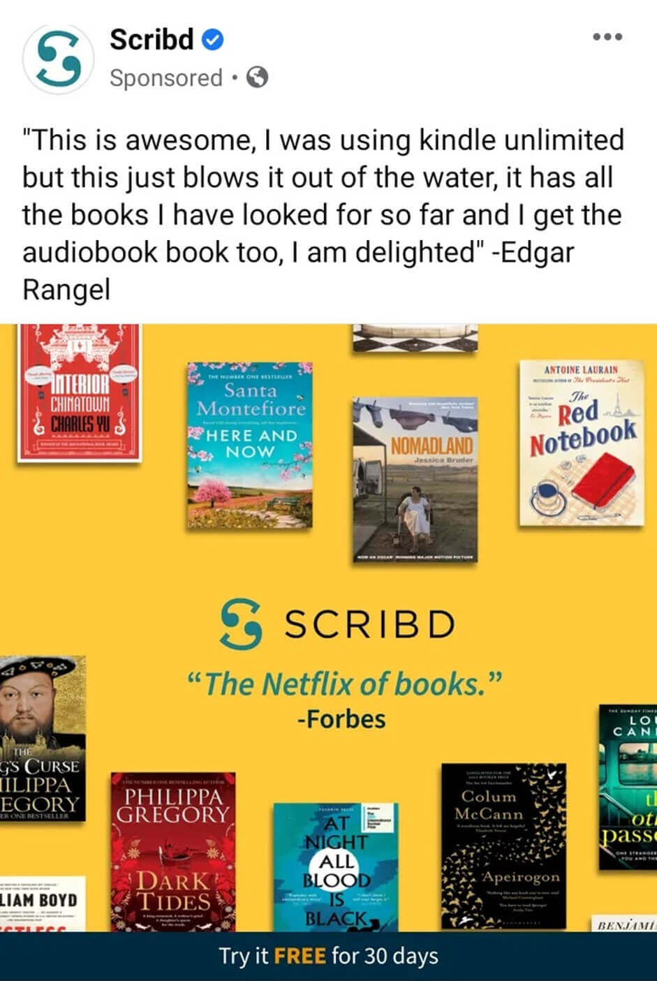 screenshot scribd ad targeting people who follow similar accounts