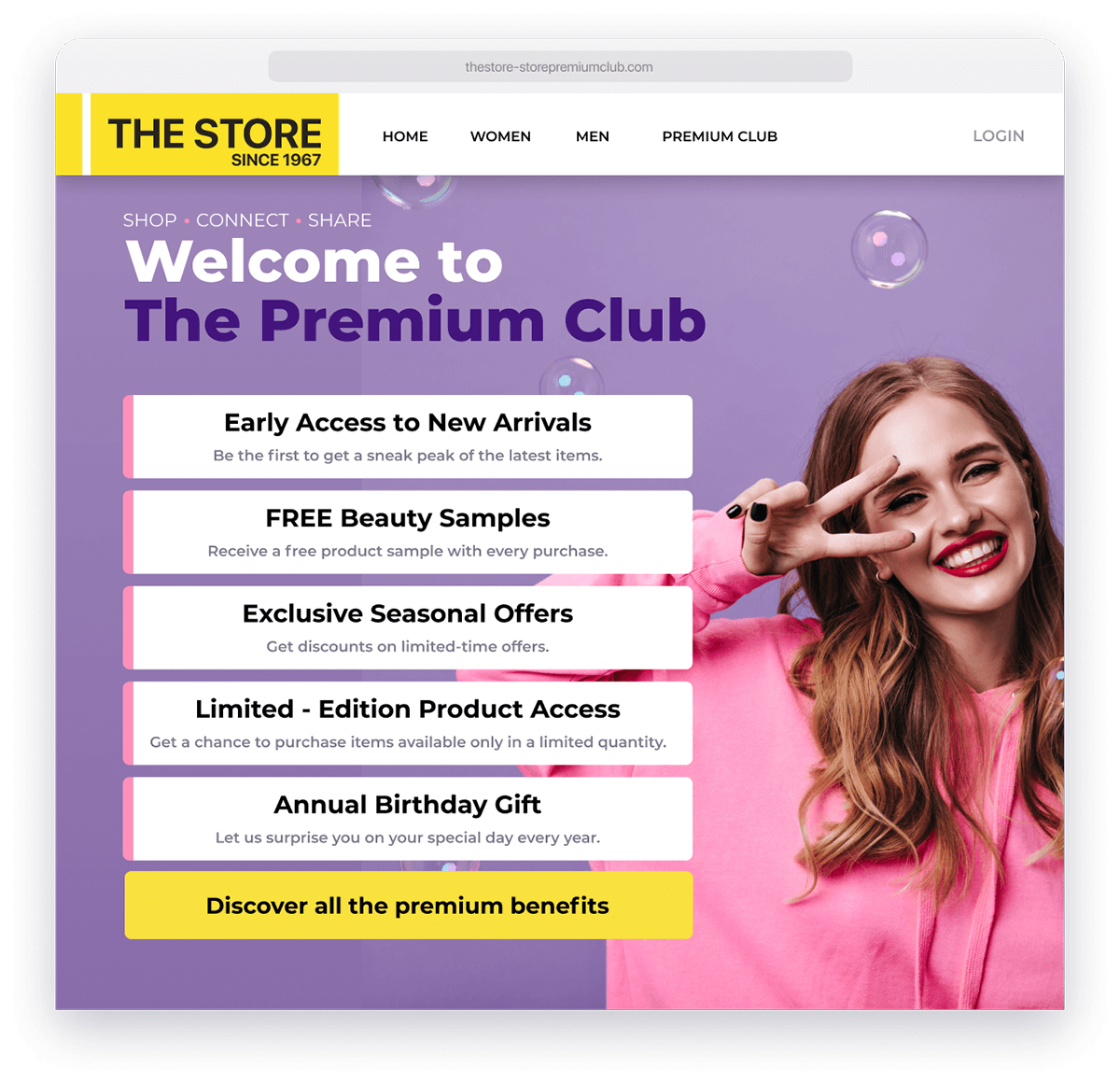 A fictional loyalty program’s list of premium membership benefits