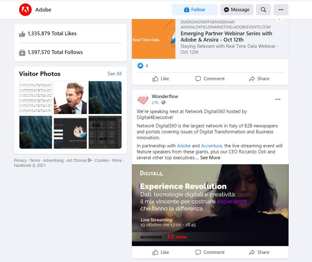 Screenshot of Adobe Facebook page