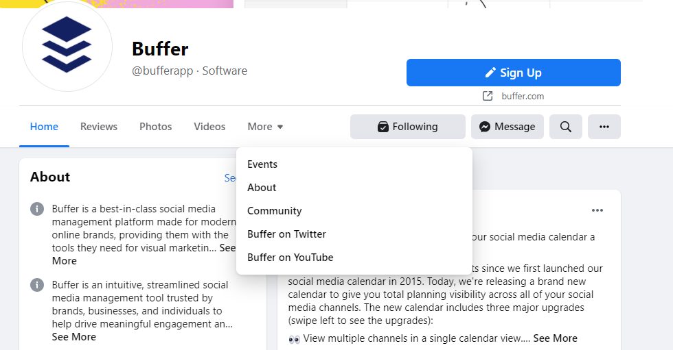 Buffer Facebook page CTAs