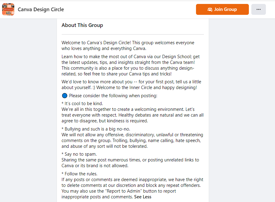 Canva Facebook group about information