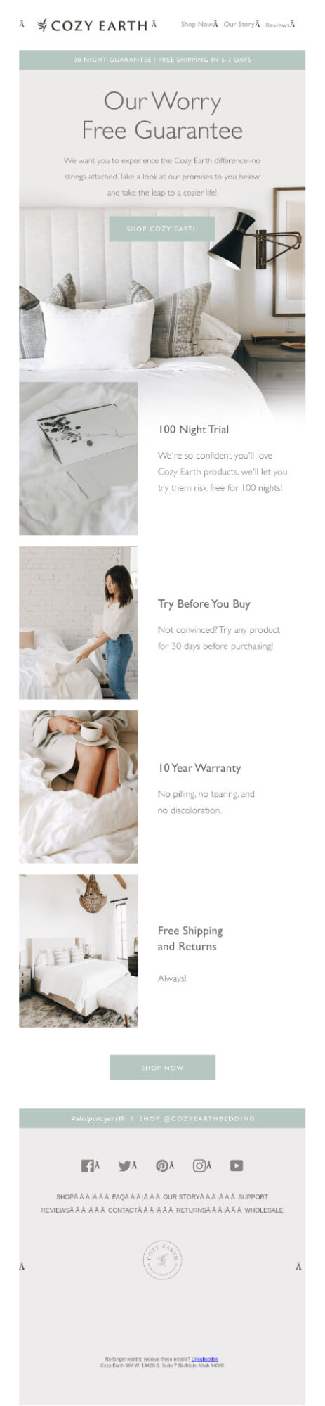Cozy Earth email example
