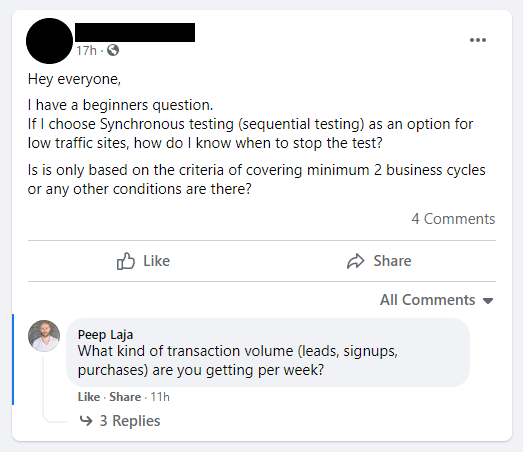 CXL Facebook group interaction