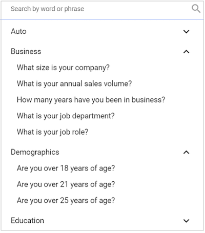 lead qualification strategy: google lead ad custom questions