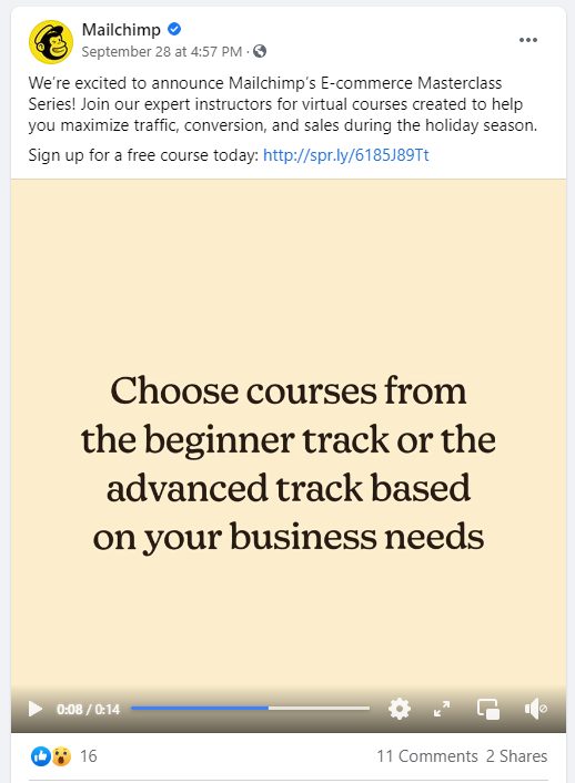 Mailchimp Facebook post example
