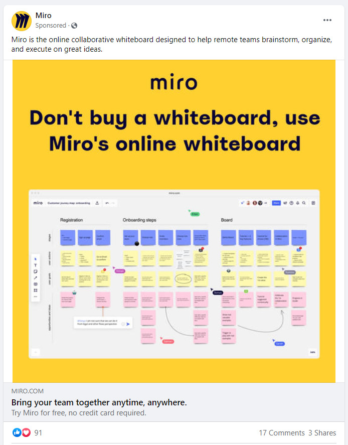 Miro Facebook ad example