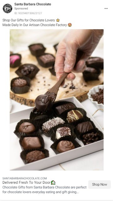 Santa Barbara chocolate Instagram CTA example