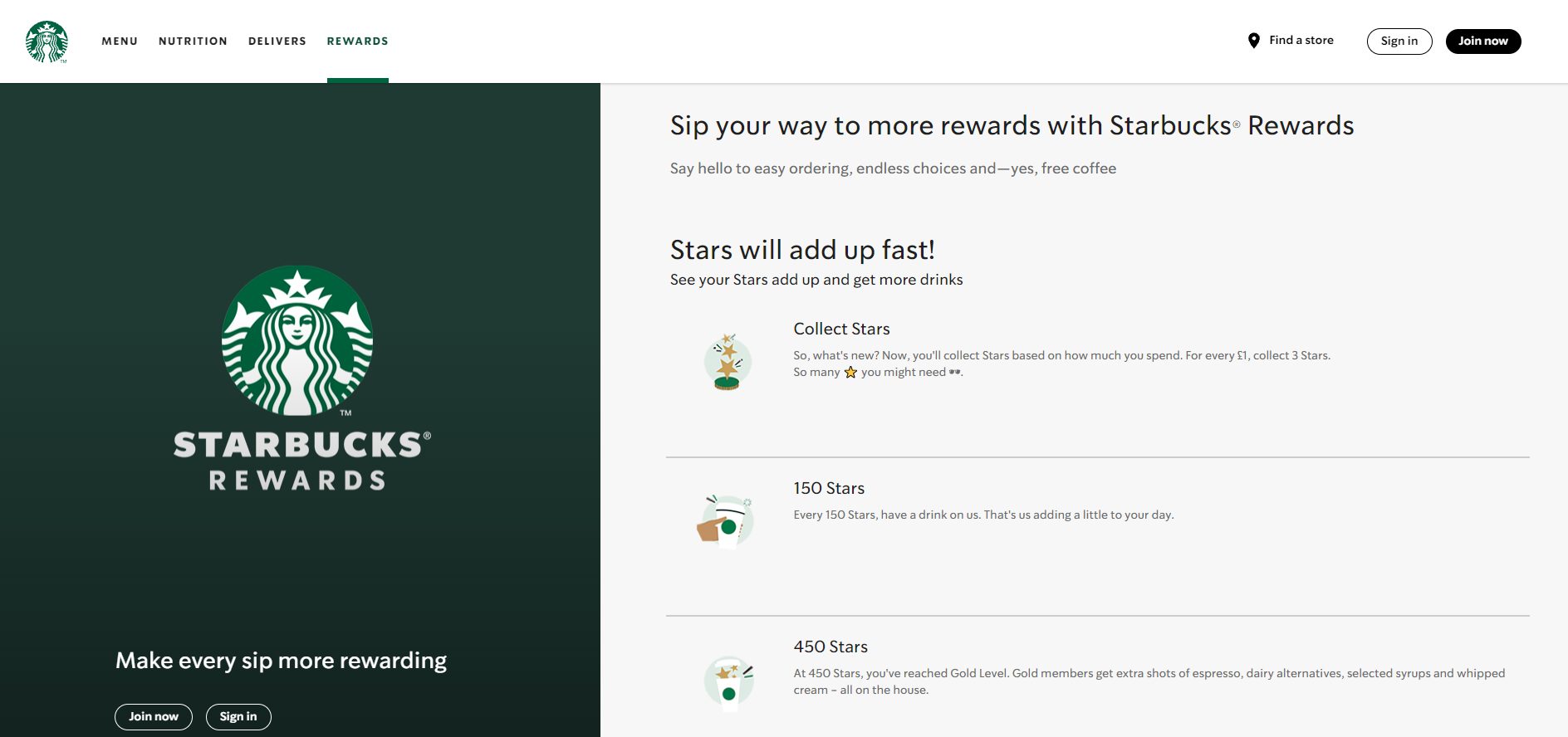 Starbucks loyalty program page