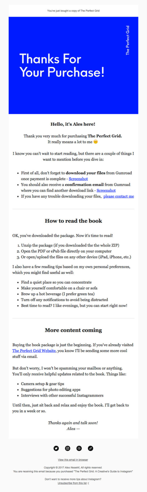 The Perfect Grid email example