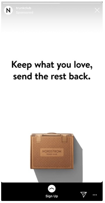 trunk club Instagram story ad example CTA