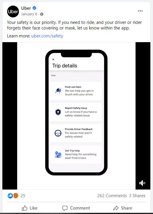 Uber Facebook post example