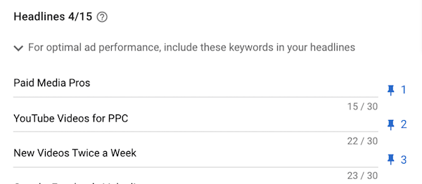 example of expanded text ad creation using RSA framework