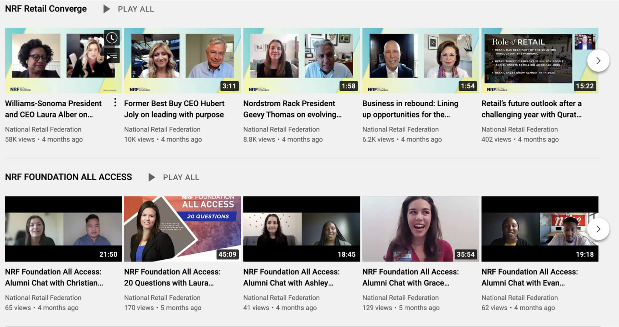 NRFs YouTube video collection