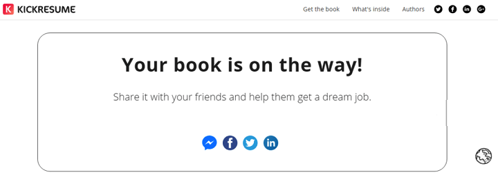 thank you page examples: kickresume simple page