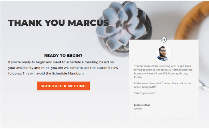 personalized thank you page example