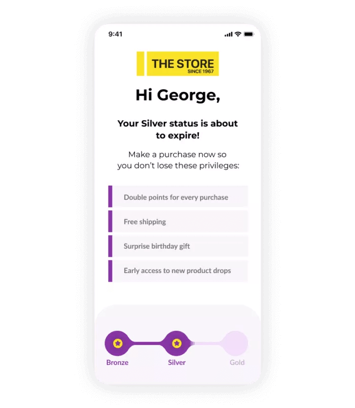 Inspirational mockup on how a personalized email reminder about tier expiration should look like.