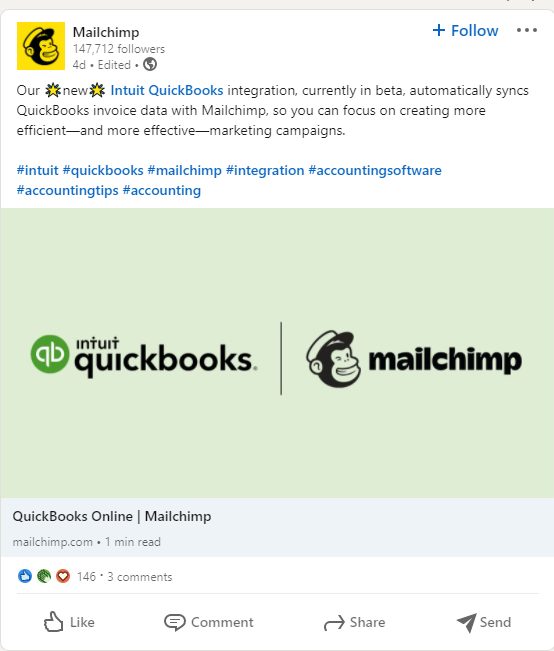 Example of a LinkedIn post from Mailchimp