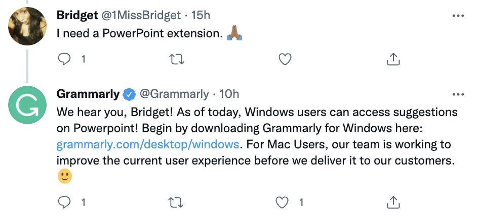 Tweet reply from Grammarly