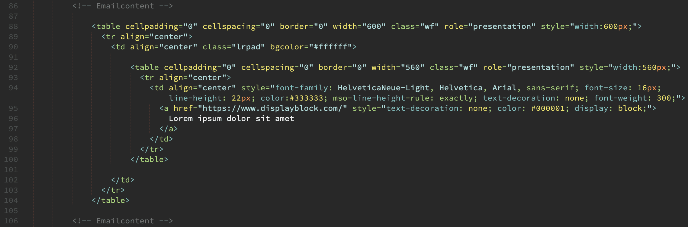 Image of some HTML code with indentations