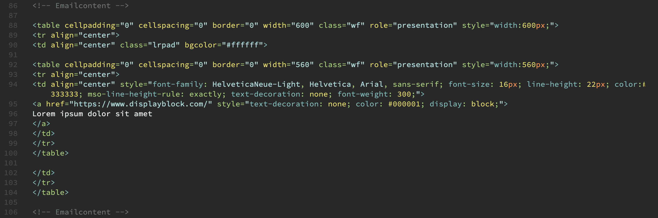 Image of some HTML code with no indentations