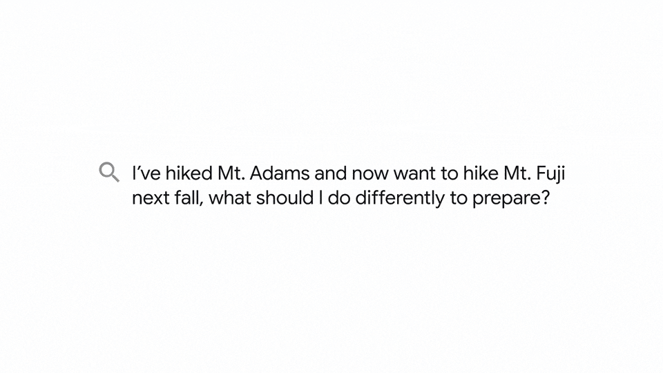 Example of how Googles MUM technology would work when researching climbing a mountain