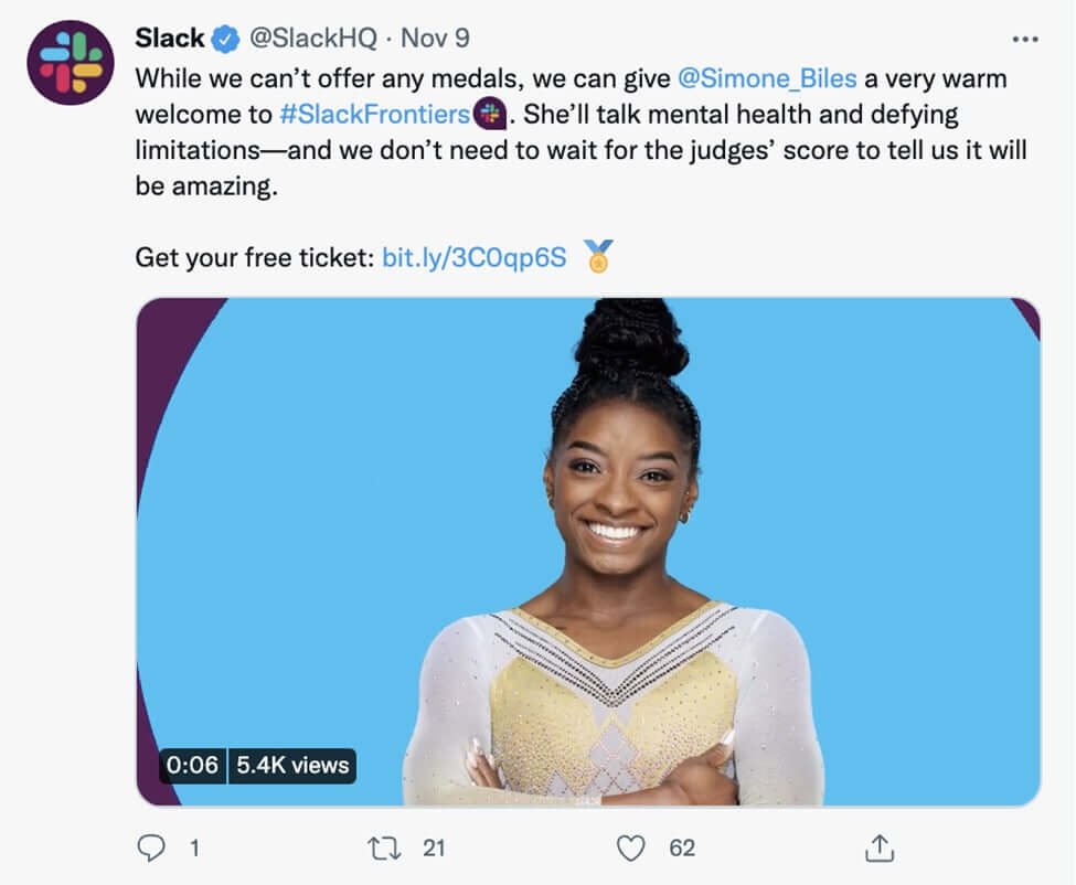 screenshot slack twitter tweet featuring simone biles