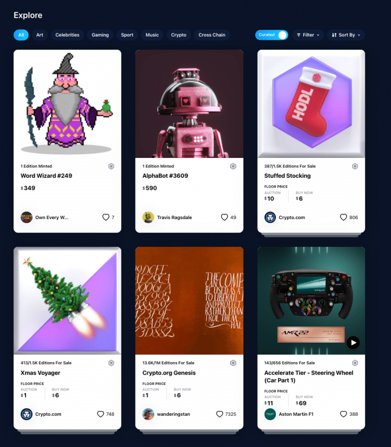 crypto.com NFT marketplace categories