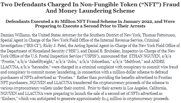 Rug Pull NFT arrest charges