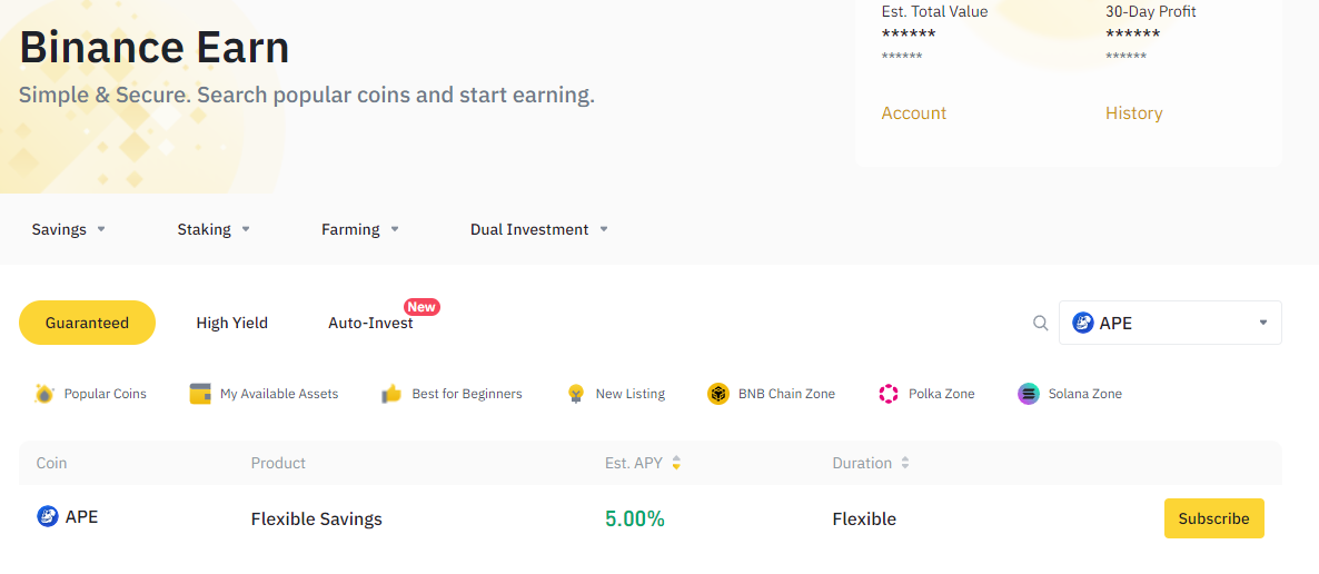 Best ApeCoin interest account
