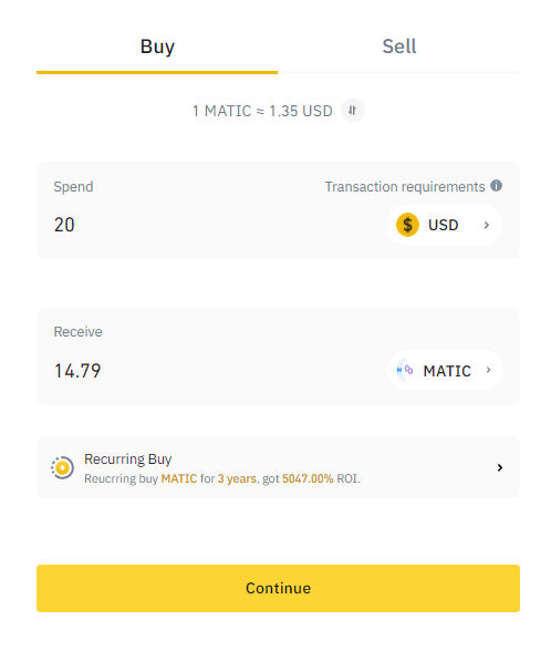 binance Buy MATIC