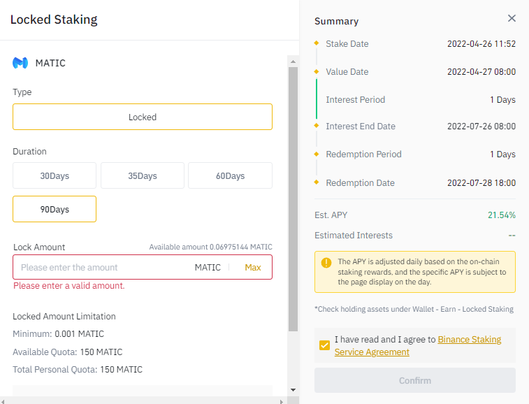 binance MATIC staking