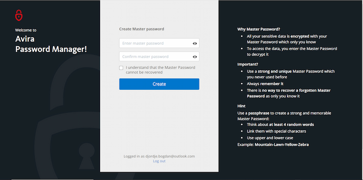 Create master password