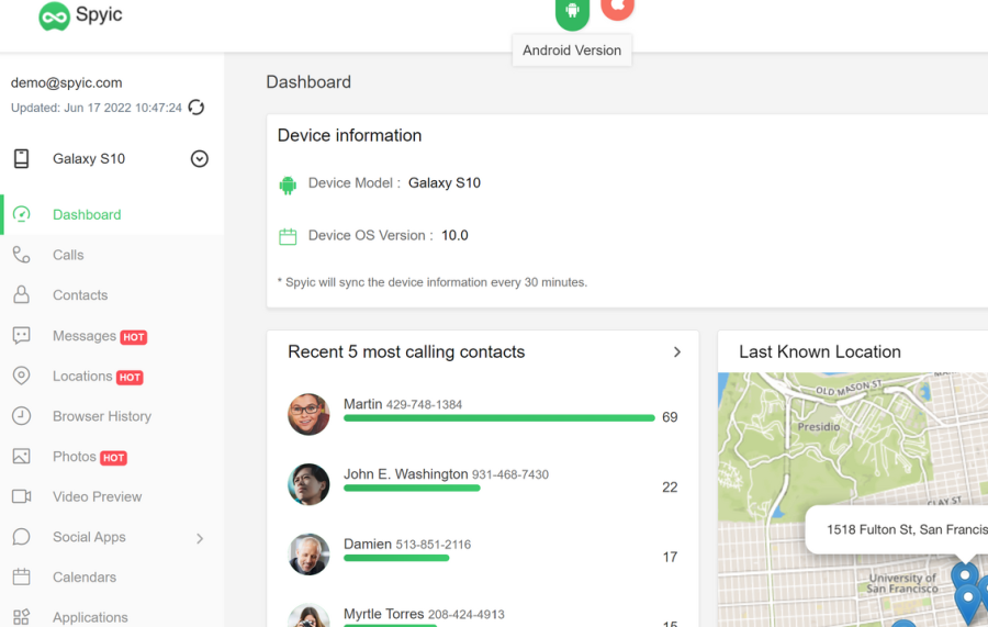 Spyic's Facebook monitoring dashboard