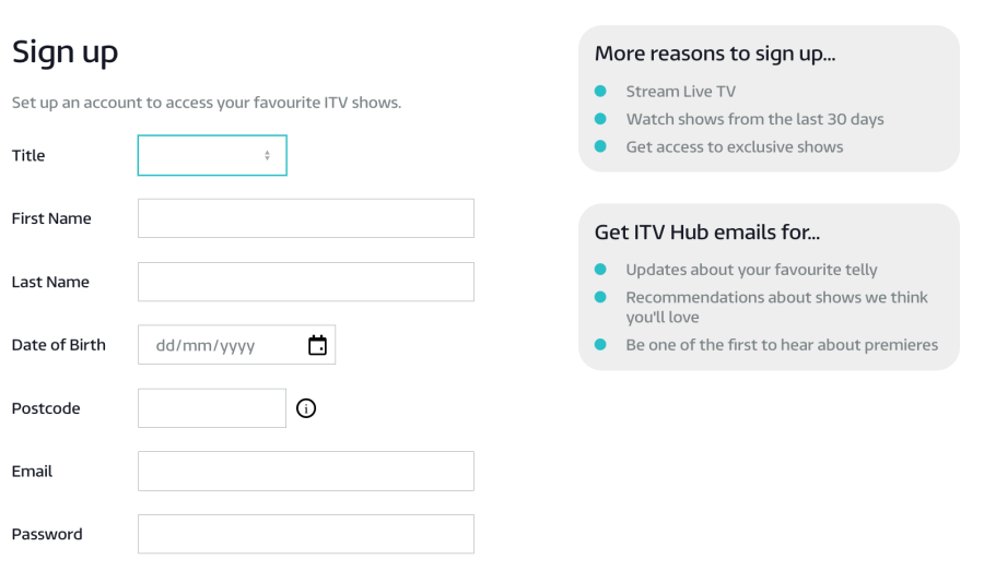 create ITV Hub account