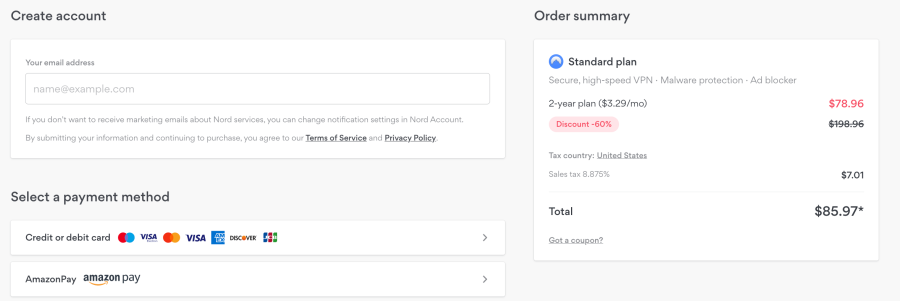NordVPN create account