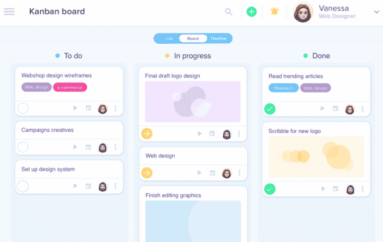Awork's Kanban boards are great for creative teams