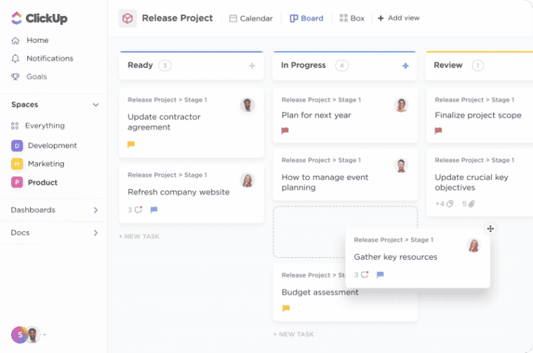 ClickUp's popular Kanban board project overview interface