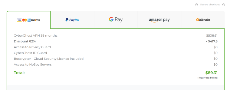 CyberGhost VPN Checkout