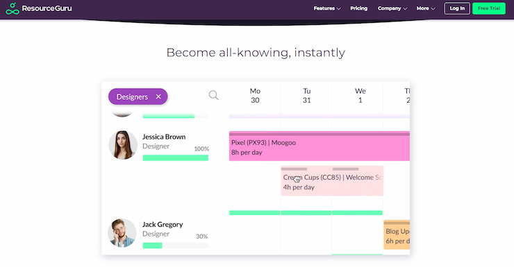 ResourceGuru has excellent scheduling features