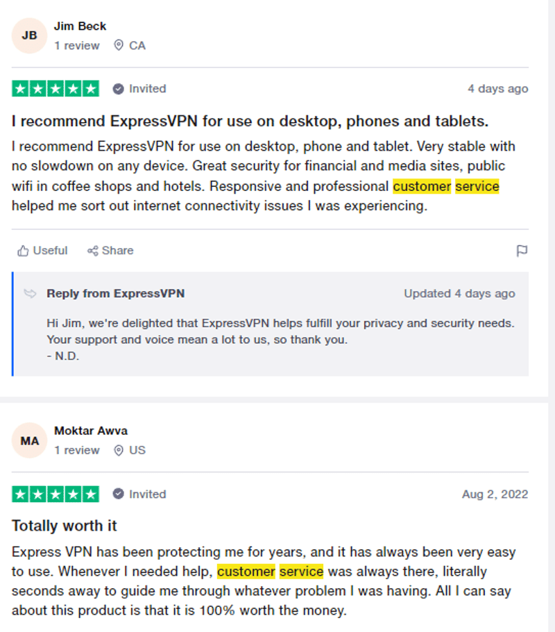 ExpressVPN customer support reviews