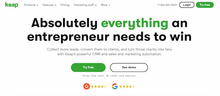 Keap is the best CRM sales software for remote work
