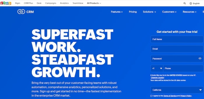 Zoho is the best free CRM software in India for team collaboration