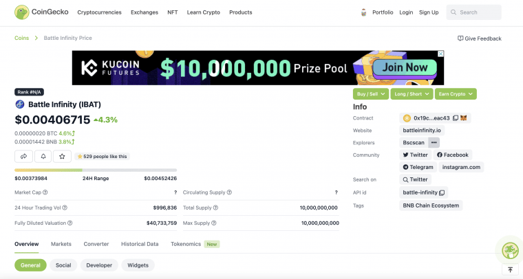 battle infinity lists on coingecko