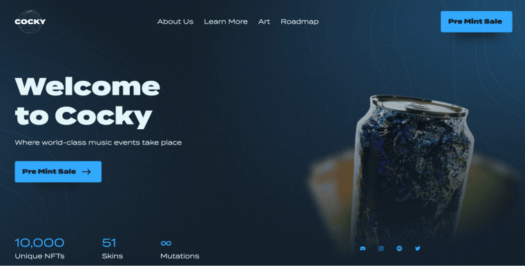 Cocky Homepage Screenshot