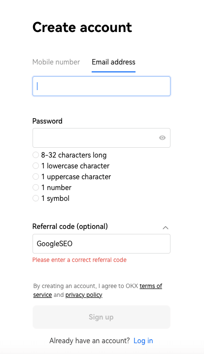 Create OKX account