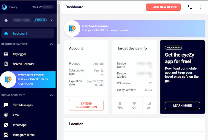 EyeZy's dashboard