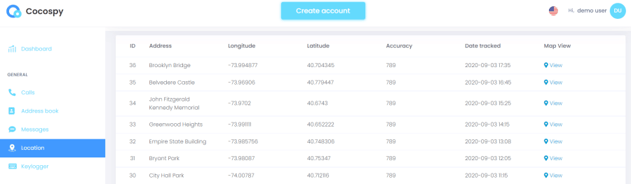 Cocospy GPS location tracking