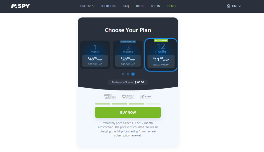 mSpy Pricing