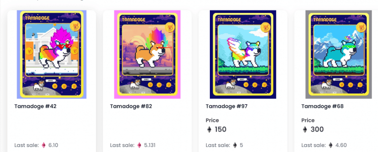 tamadoge nfts highest sale