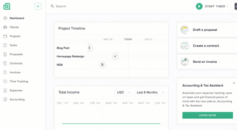 Bonsai | Best CRM software for freelancers
